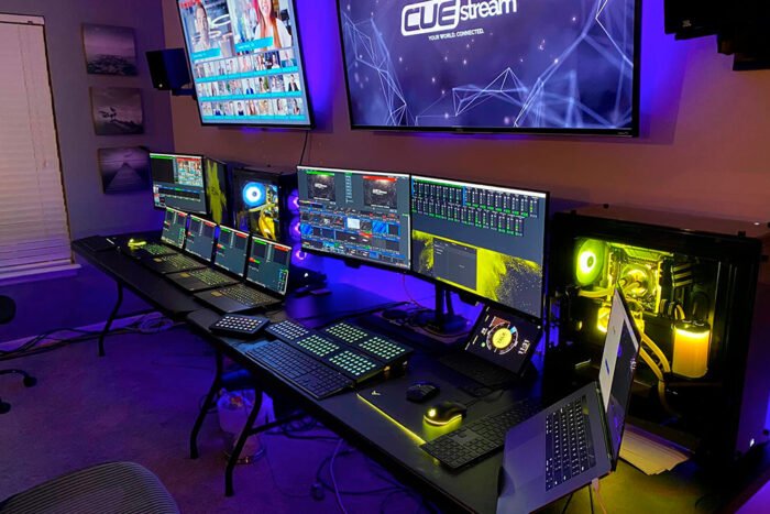 Mesa de controle de um evento online